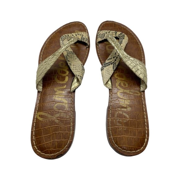 Sam Edelman Cream Reptile Pattern Leather Sandals - Picture 3 of 5